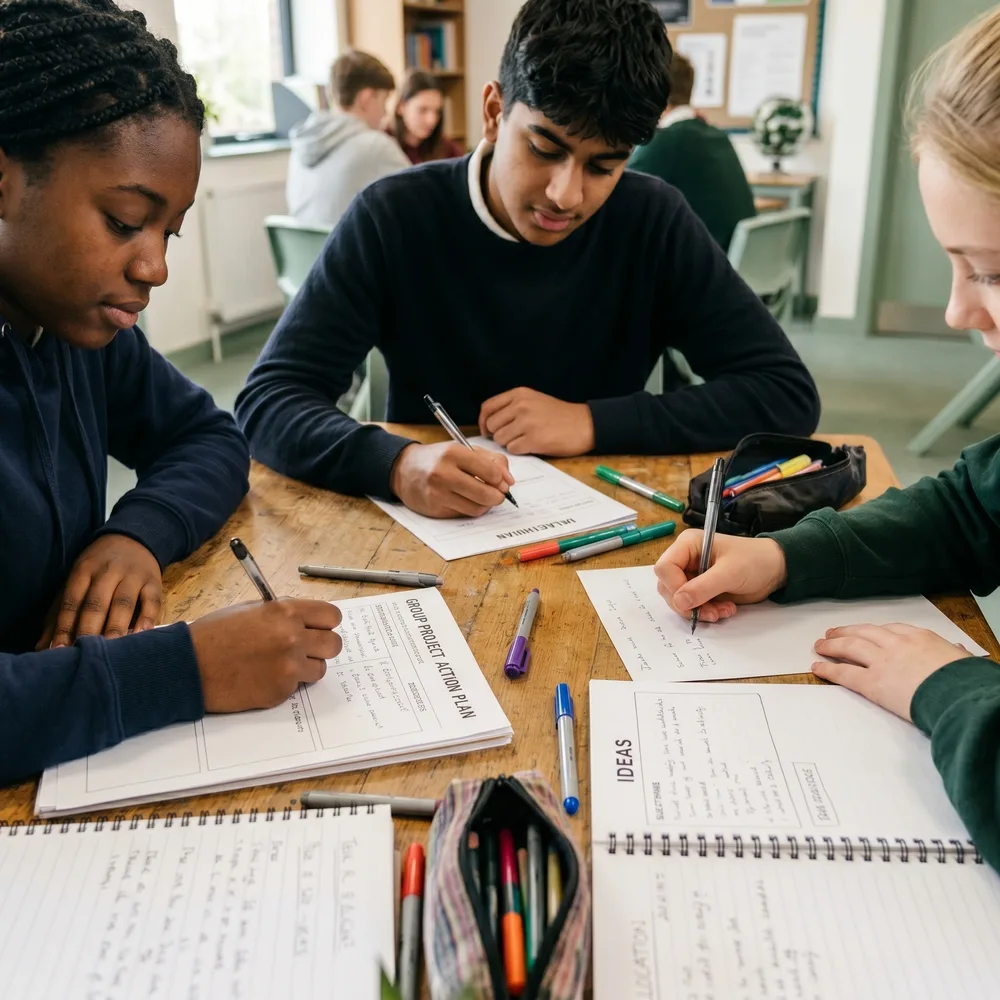 Students taking part in an interactive coaching activity during a school session
