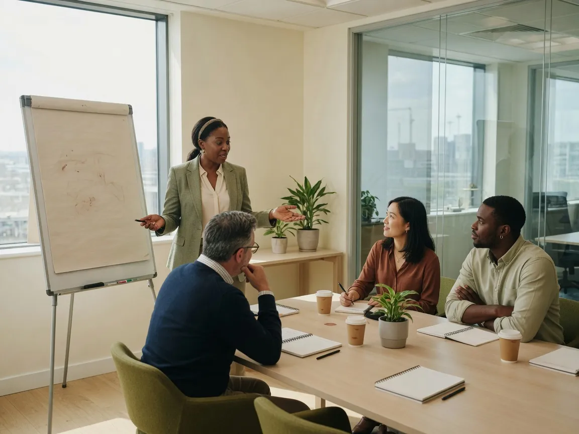 Leadership coaching workshop around an office table